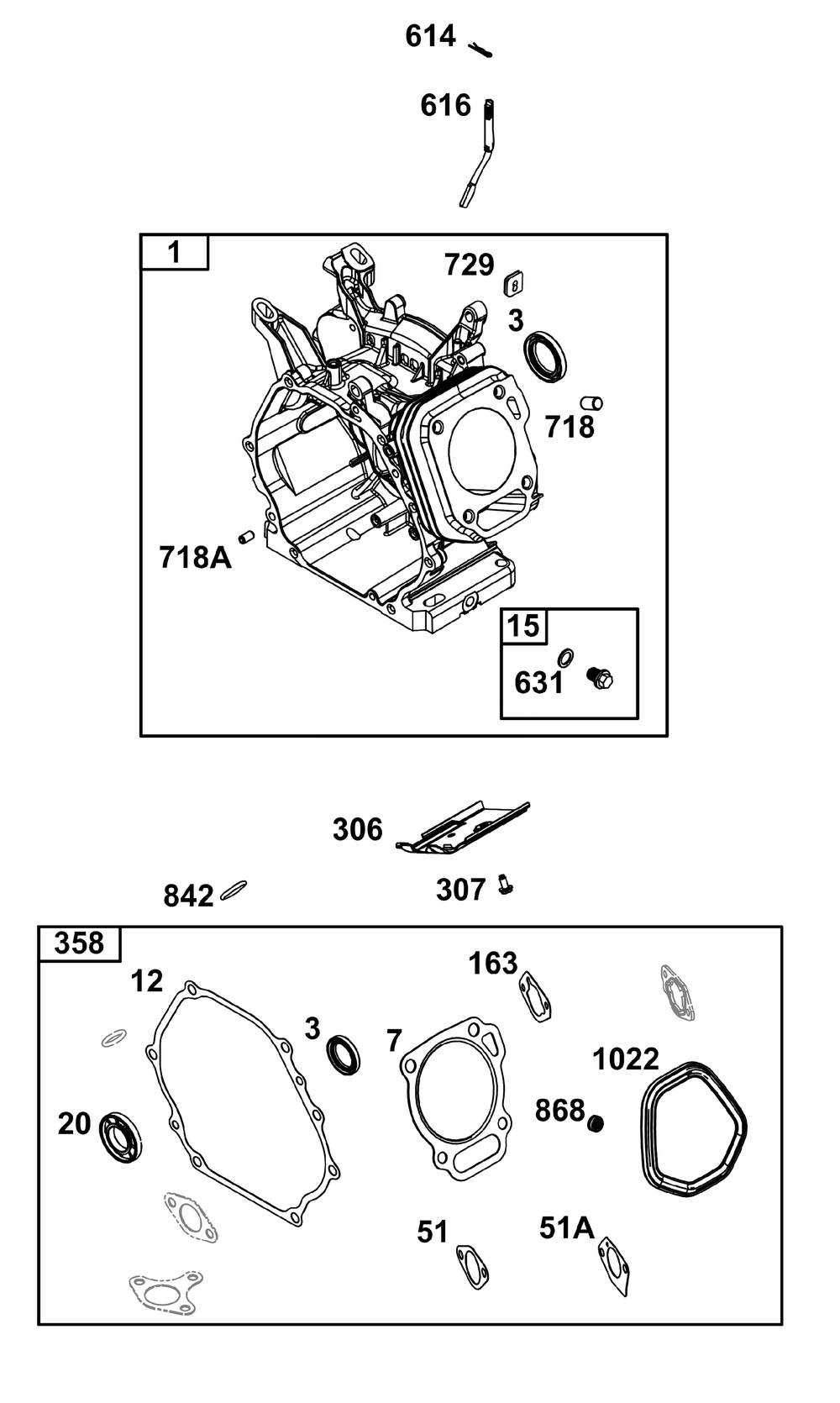 Cylinder Group Diagram and Parts List for 19N132-0345-G1 100000 - 19Z999 Briggs and Stratton Engine